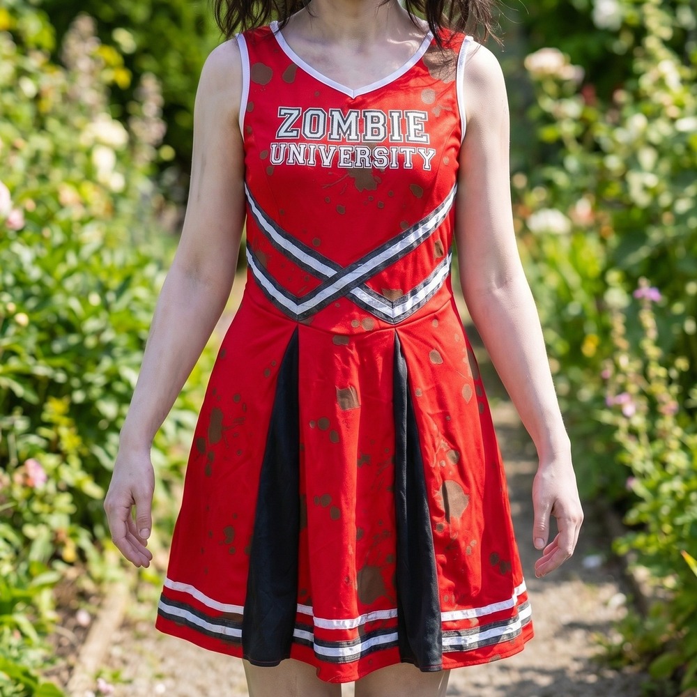 Chasing Fireflies Kids Zombie University Cheerleader Costume Dress Red Black